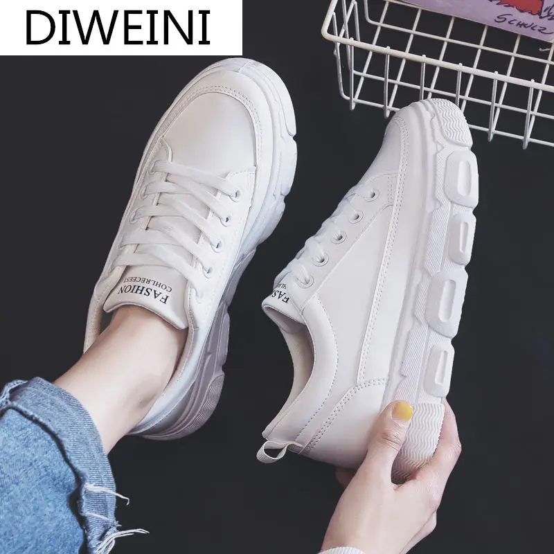 

2021 Fashion Women's Shoes Lace-up Non-slip Sneakers Women's Comfortable Breathable Casual Shoes Autumn Solid Color Flat Shoes