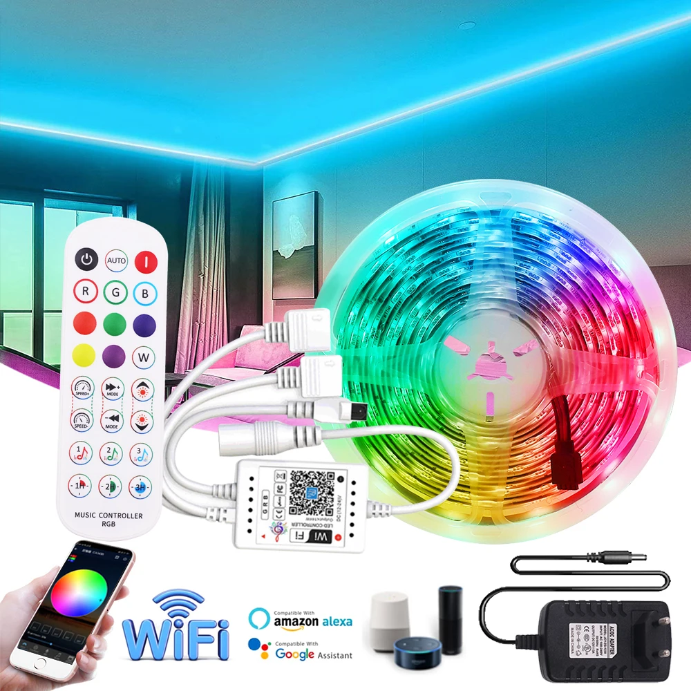 

WIFI Bluetooth IR Control RGB LED Strip Set DC 12V Waterproof SMD 5050 2835 Flexible Ribbon Light Lamp 5m 10m 15m 20m