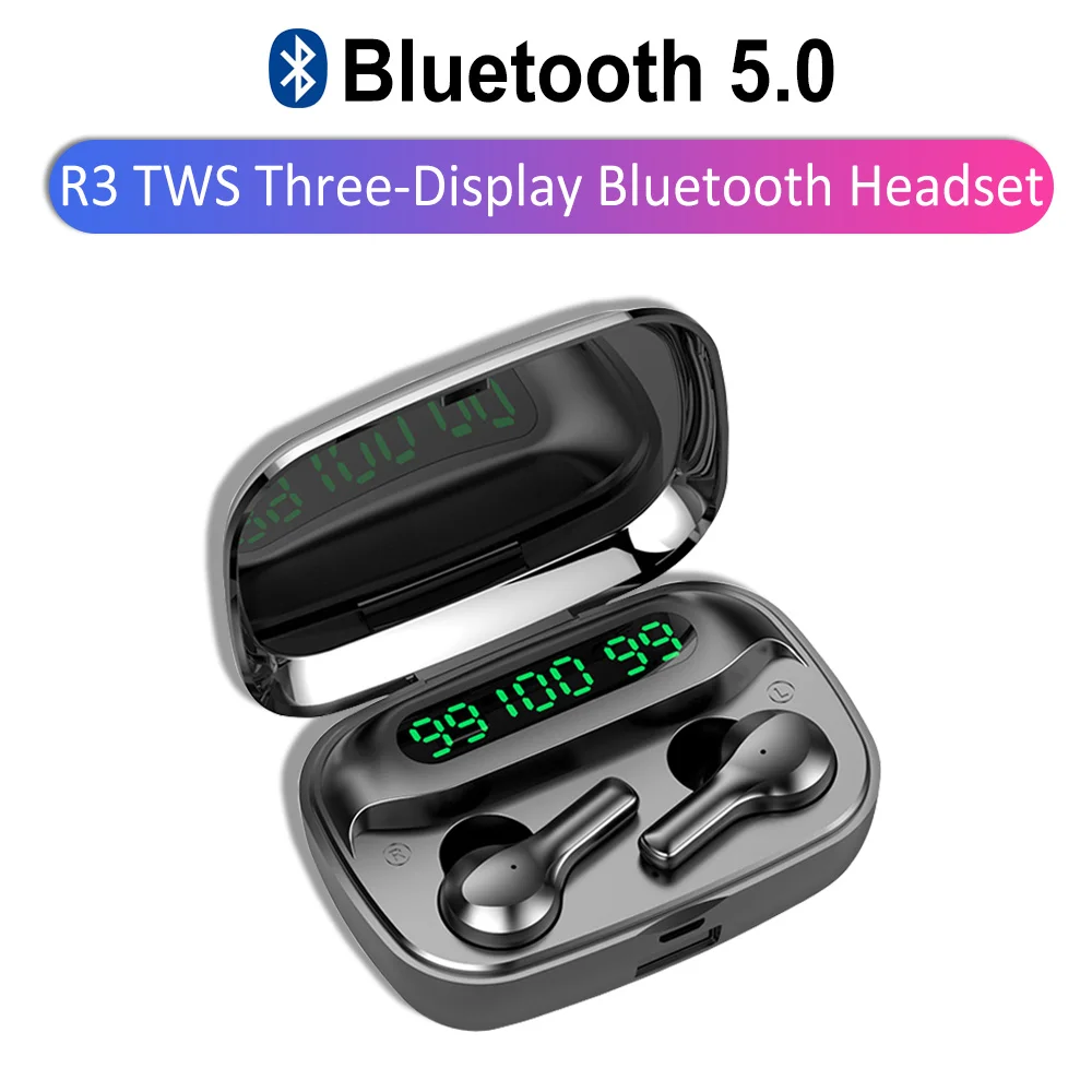R3 наушники-вкладыши TWS с Беспроводной Bluetooth наушники светодиодный 3 Экран