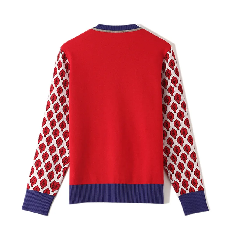 Long Sleeve O-Neck Lurex Christmas Pullovers Autumn Knitted Retro Tops Women New Vintage Red Leaf Jacquard Warm Sweaters C-007 | Женская