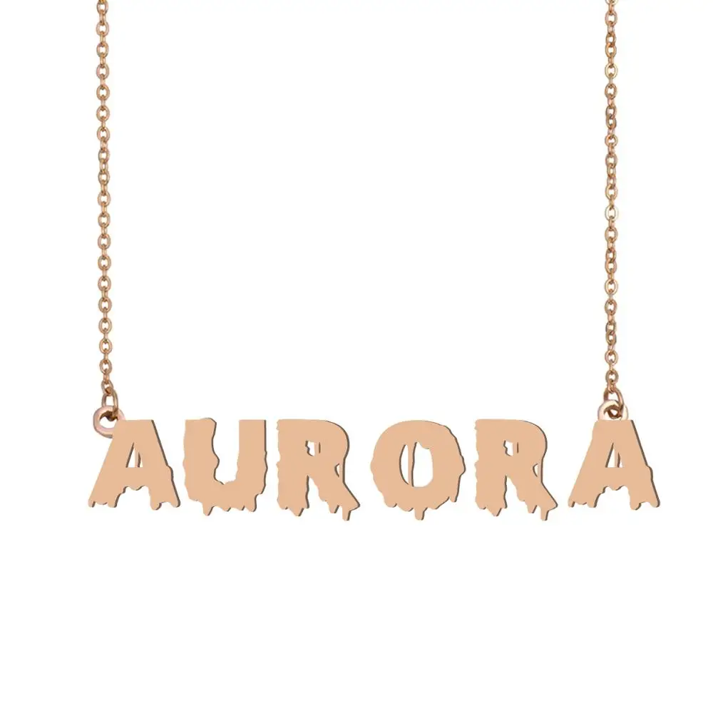 

Aurora Name Necklace , Cool Bloody Art Name Necklace for Halloween and Santa's Day Jewelry Gift for Kids Boys Girls