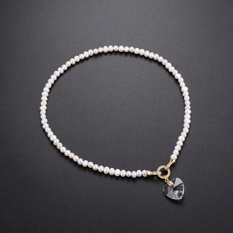 

Dorado Bohemia Natural Freshwater Pearl Pendant Necklace For Women Gold Color Chunky Beads Chain Love Shape Engagement Jewelry