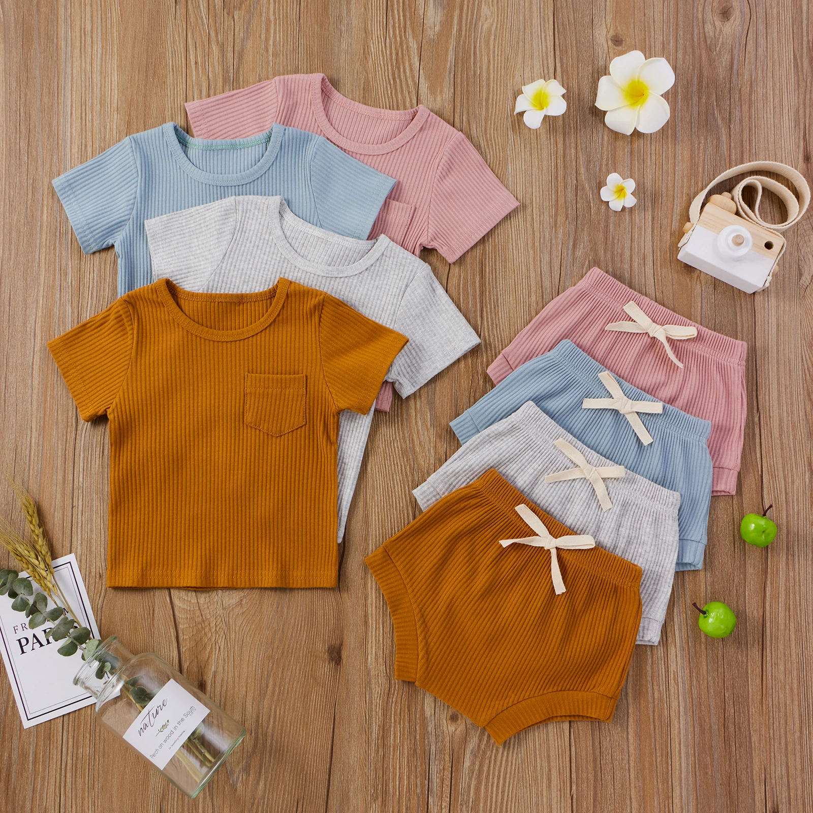 

Летняя одежда для новорожденных мальчиков и девочек Повседневная Однотонная футболка с короткими рукавами топы и шорты наряды комплект ко...