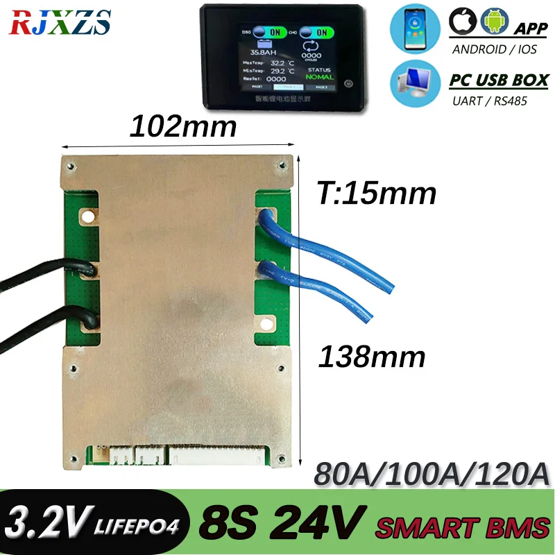 8S 80A/100A Smart BMS Новый LiFePO4 PCM с Android Bluetooth APP UART соответствующее программное