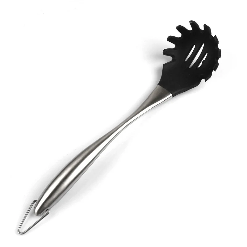 Black Powder Spoon Антипригарная кухонная утварь термостойкие Инструменты для выпечки пищевого силикона кухонные изделия с ручкой из нержавеющей стали - Цвет: Black Powder Spoon