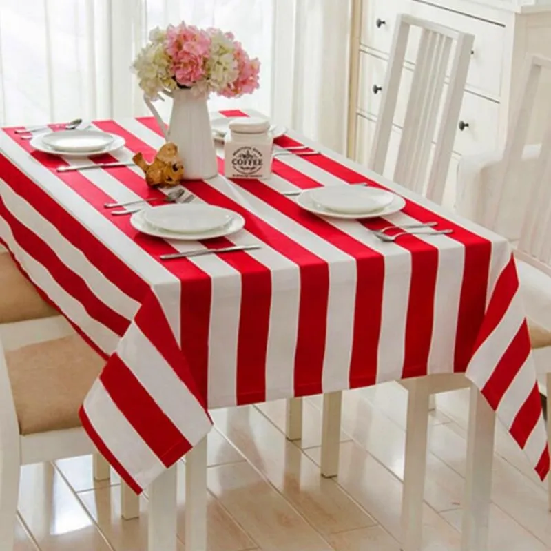 

Green and white striped canvas tablecloth Nordic Simple modern rectangular thickening and abrasion resistant canvas table cover