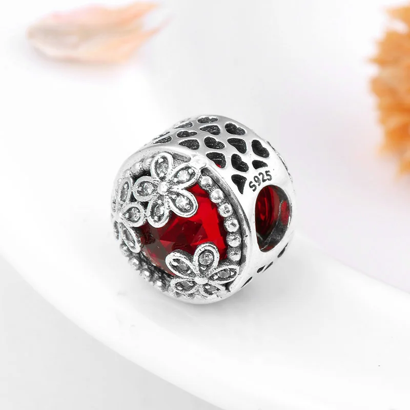 Три ослепительные цветы амулеты красные стеклянные бусины 925 пробы серебро