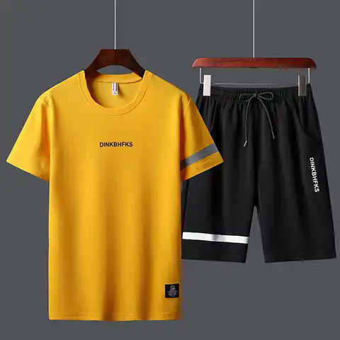 Мужской комплект из футболки и шортов, Повседневный дышащий спортивный костюм с принтом в стиле Харадзюку для бега, лето 2021