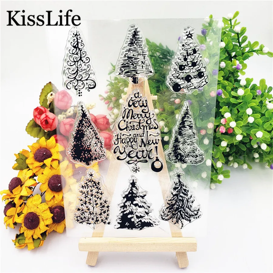 9 шт./упак. Рождественская елка снег цветок прозрачные резиновые штампы для