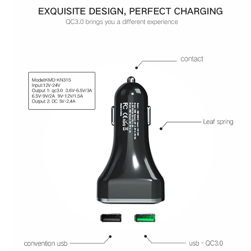 QC3.0 устройство для автомобиля с двумя портами USB Зарядное устройство 2 Порты и разъёмы с светодиодный Дисплей 12-24V гнездо для автомобильного прикуривателя для мобильного телефона планшеты и т. д