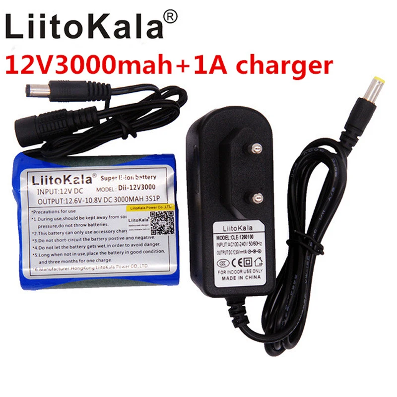 Liitokala 12V 3Ah 12V 3000mh литий-ионный аккумулятор для камеры+ 12,6 V 1A EU/USA зарядное устройство