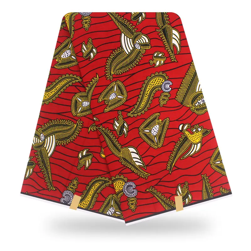 

2020 New Arrive Red Color 100% cotton High Quality Real Wax 6Yards African Wax Print Fabric Guarantee Soft Wax Y200514-18