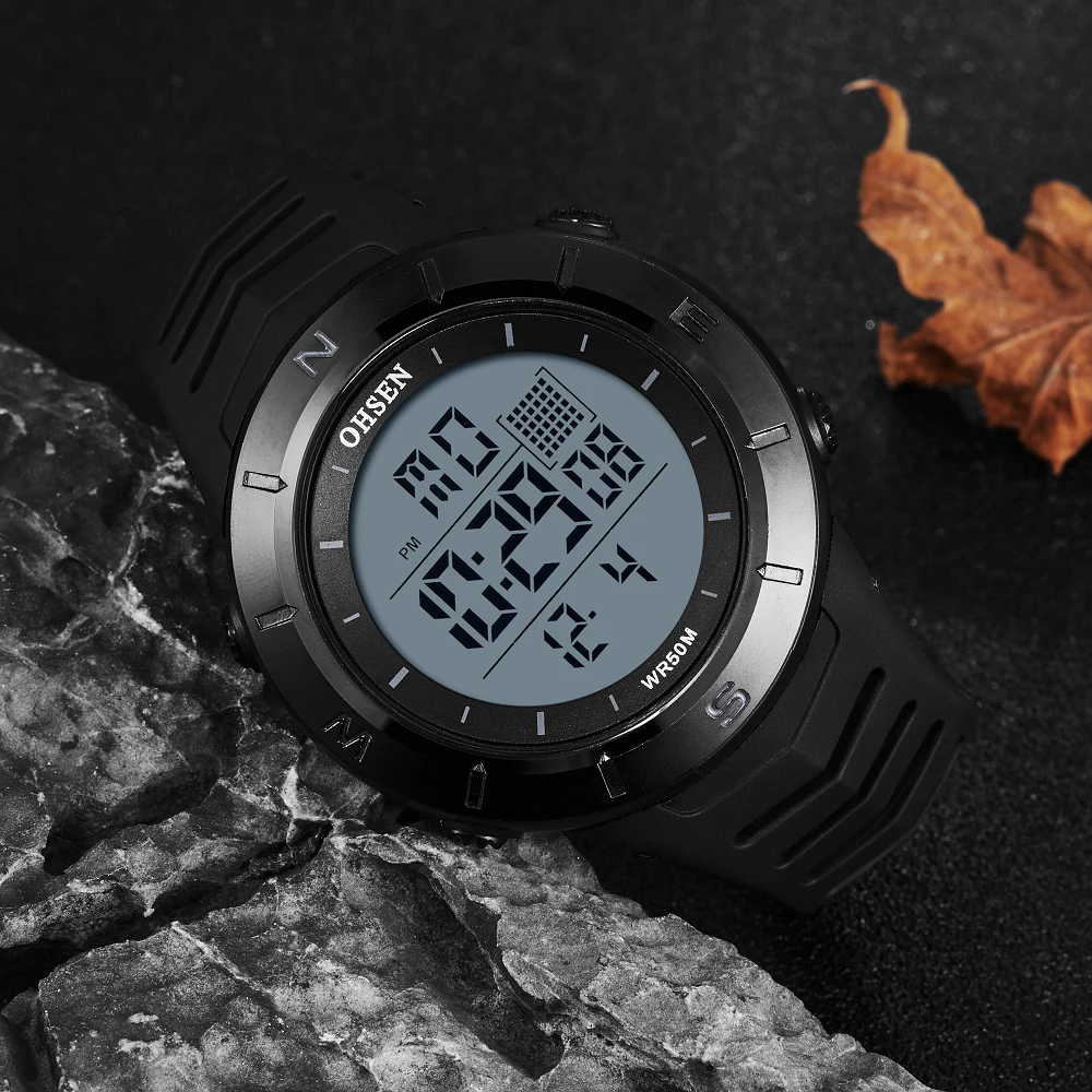 Черные Цифровые мужские наручные часы Секундомер OHSEN спортивные для дайвинга