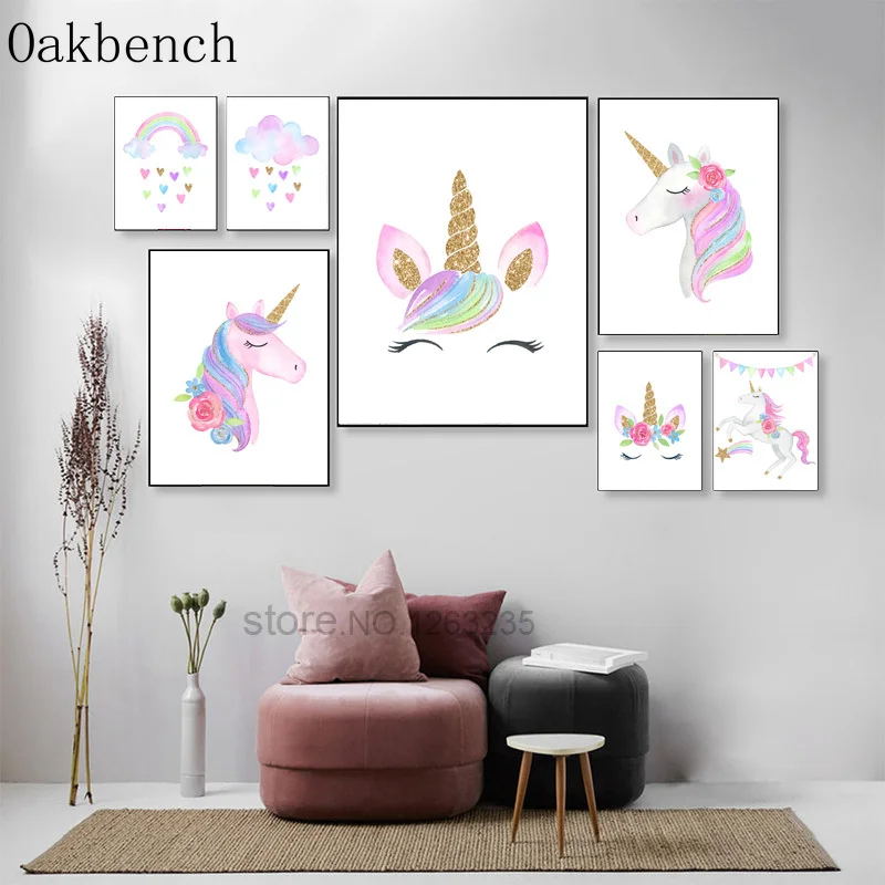 Постеры с единорогом для украшения комнаты девочек радужные настенные