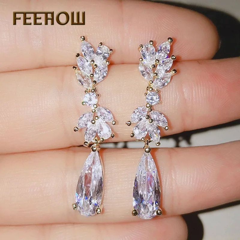 Женские серьги-капельки FEEHOW высококачественные серьги из розового золота с