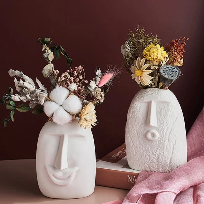 Creative Ceramic Funny Expression Vase Desktop Ornament Home Flower Pot Dried Flower Arrangement Vase Ornaments Art Living Room