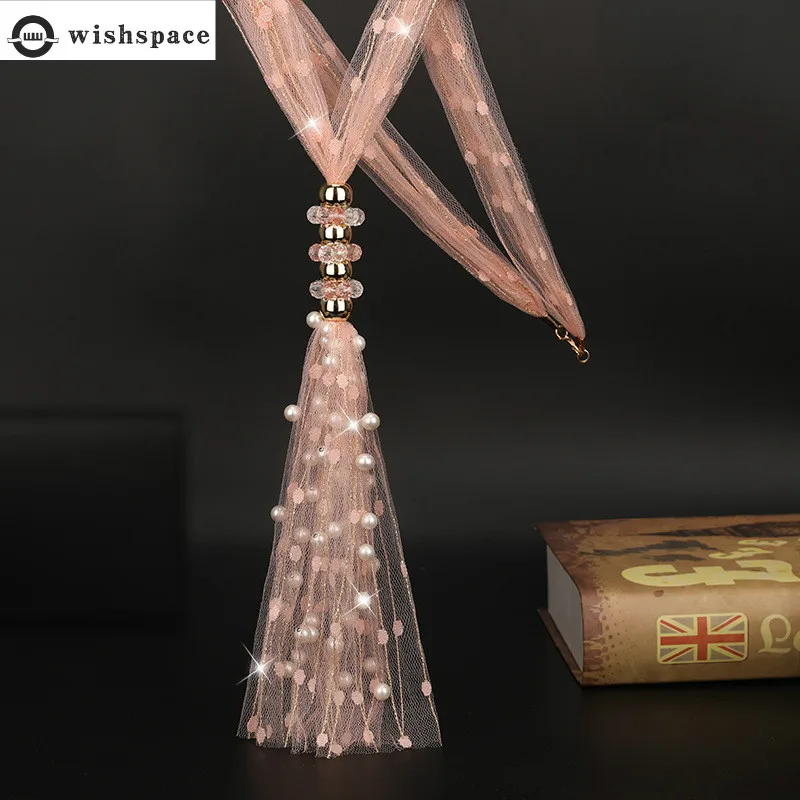 

Wishspace Korea pop new net yarn inlaid pearl sweater chain fresh and elegant women long necklace jewelry wholesale Exquisite gi