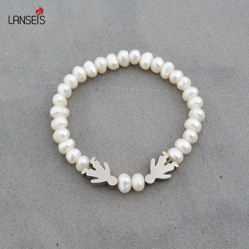 Браслет с белым жемчугом для счастливой девочки и мальчика 2 цвета свадебный