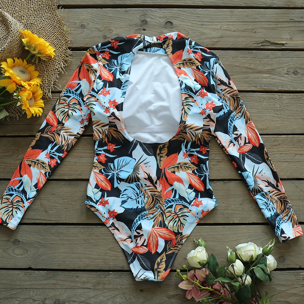 Swimsuit 2021 Long Sleeve Swimwear Women Swimsuit Backless Printed Bathing Suit Beachwea