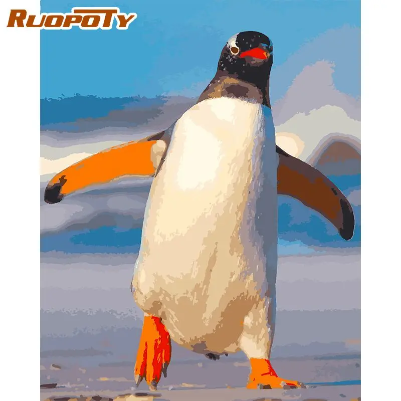 

RUOPOTY Frame Penguin Animals Diy Painting By Numbers Wall Art Painting Canvas By Numbers For Home Decors Diy Gift