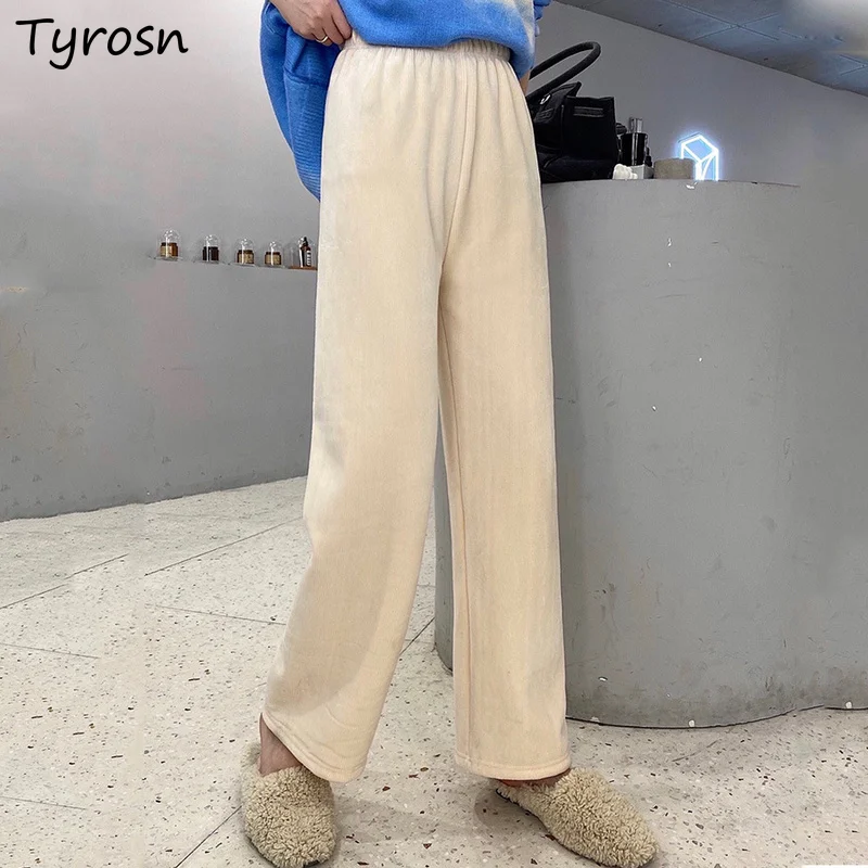

Casual Pants Women Solid Plus Velvet Tender Streetwear All-match Trousers Loose High Waist Fashion Design Anti-pilling Quality