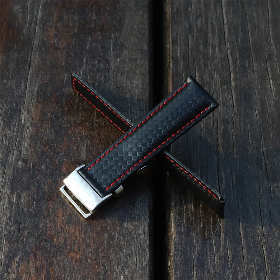 Ремешок из натуральной кожи для наручных часов 22 мм черный красный браслет с