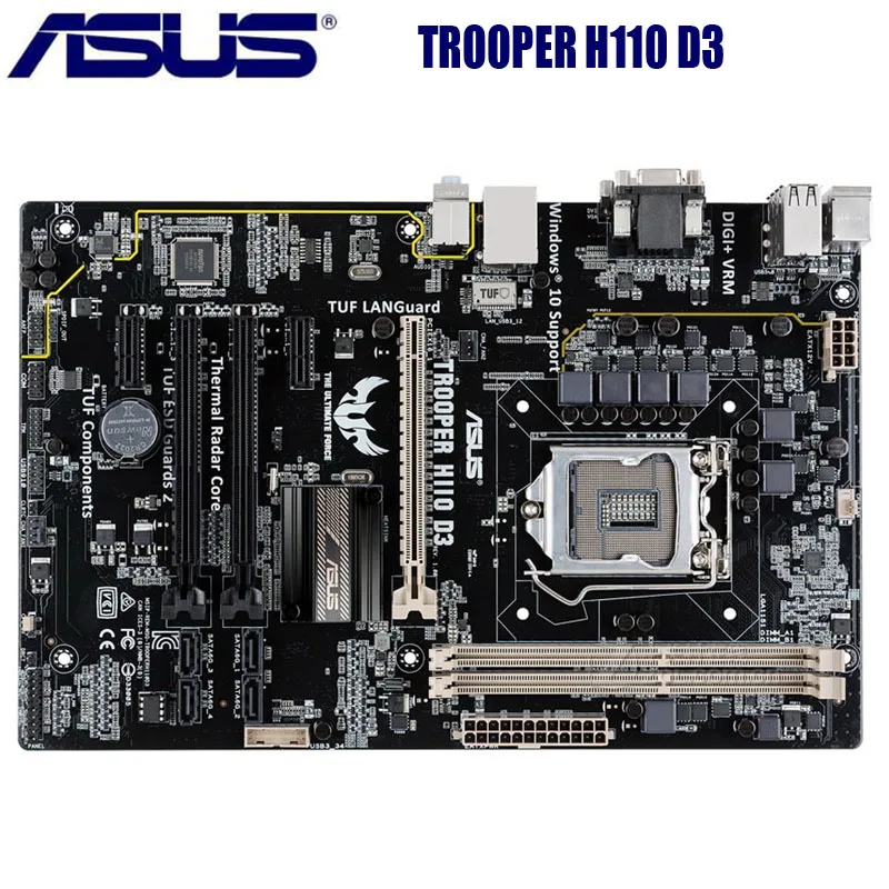 Материнская плата LGA 1151 ASUS TROOPER H110 D3 DDR3 десктопный Asus материнская PCI E 3 0 6 го