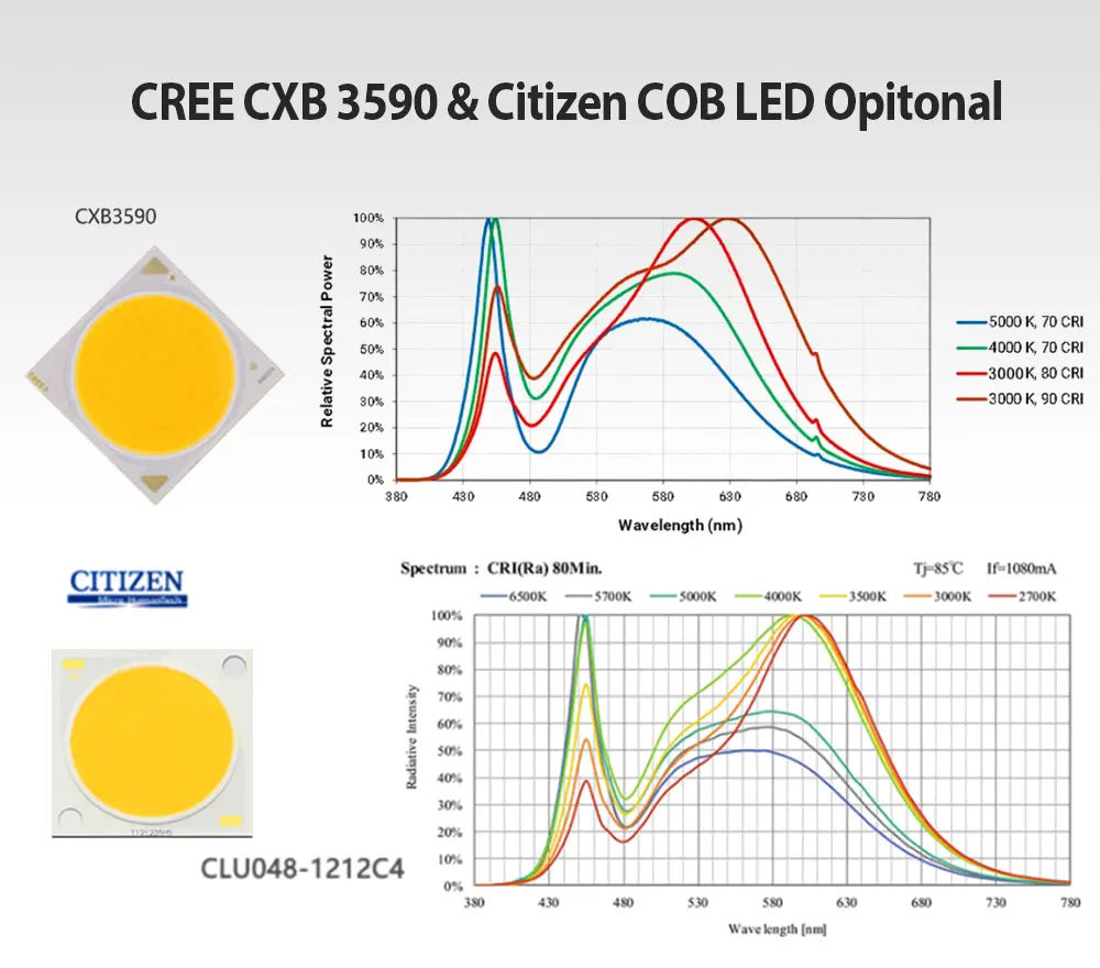 CXB3590 COB светодиодный Grow светильник полный спектр 200W 3000K 3500K 5000K Citizen 1212 для