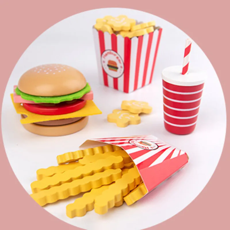 

Creative Kitchen Toys Wooden Hamburger Fries Fast Food Model Set Kitchen Pretend Play Toys Christmas Gifts For Kids