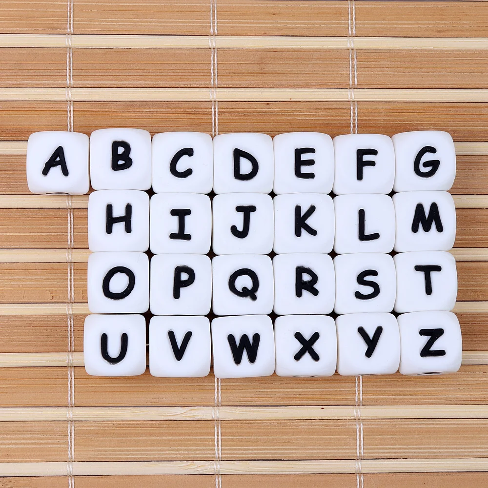 

10pc Letter Silicone Beads Baby Teether Beads Chewing Alphabet Bead For Personalized Name DIY Teething Necklace 12mm