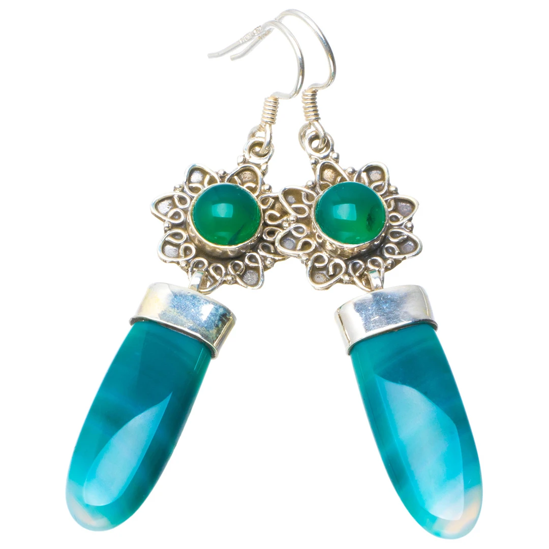 Натуральный драгоценный агат и хризопраза уникальные серьги ручной работы из