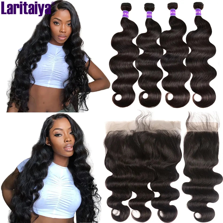 Peruvian Body Wave Bundles With Frontal 100% Human Hair 2/3/4 Bundles With Closure HD Transparent Lace Frontal With Bundles