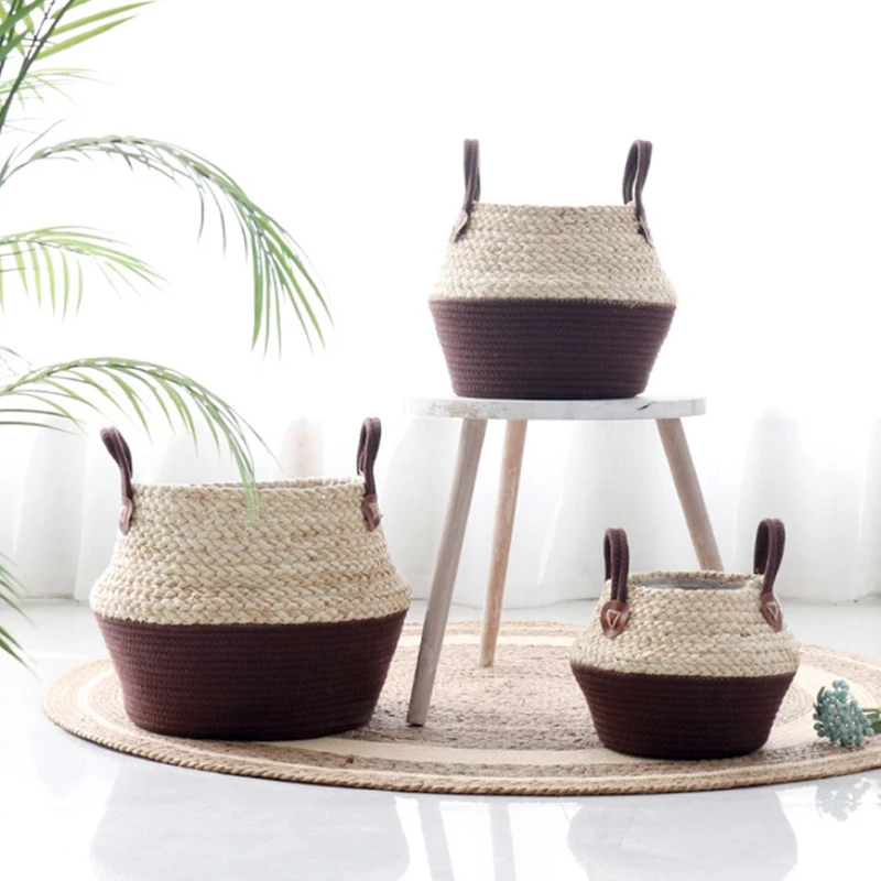 

Foldable Seaweed Weaving Flower Pot Seagrass Wicker Basket Flower Plant Home Decor Garden Accessories Storage