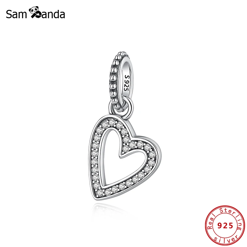 

100% Original CZ 925 Sterling Silver Beads Love Heart Charms For Jewelry Fit Bracelet Necklace DIY Women
