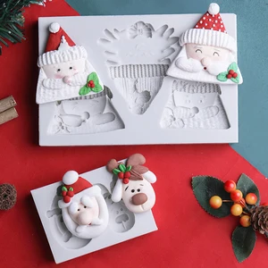 Силиконовая форма для украшения торта в виде рождественской елки, Санта Клауса, оленя, сахарный шоколадный форм, инструменты для выпечки