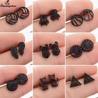 Черные серьги Shuangshuo в стиле панк, модные серьги-гвоздики из нержавеющей стали, геометрические серьги в виде животных, Карта мира, женские и мужские мини-ювелирные изделия