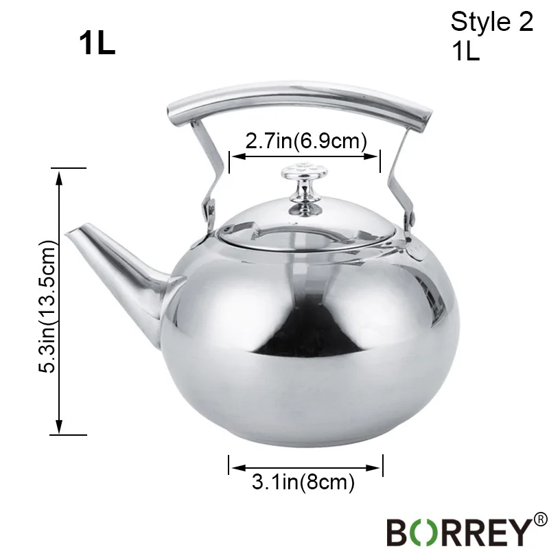 Style 2 (1L) BORREY 2L чайник из нержавеющей стали с чайным впрыскивателем фильтр чайник для чая улунг металлический чайник-кофейник Индукционная Плита Газовая плиты чайник - Цвет: Style 2 (1L)