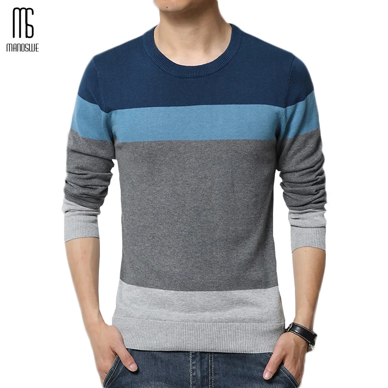 Мужской свитер с круглым вырезом Manoswe Повседневный пуловер в полоску длинным