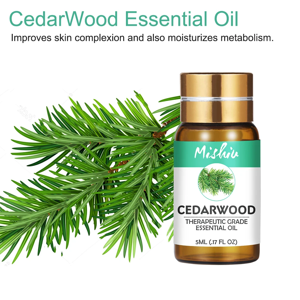 Эфирное масло Cedarwood Mishiu 5 мл улучшает цвет лица кожи а также диффузорная горелка