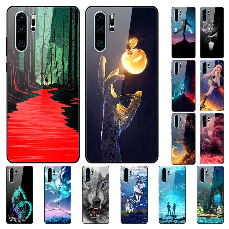 

Case For Huawei P30 Pro Back Phone Cover Black Silicone Bumper With Tempered Glass Series 3