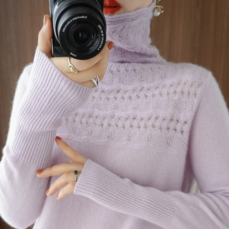 

2021Autumn / Winter Cashmere Sweater Woman High neck Pullover Sweater 100% Pure Wool Casual Knitted Top Women Jacket Long Sleeve