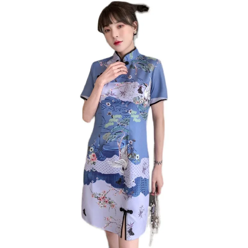 

Guofeng retro graceful temperament shows young dress summer vacation wear modified cheongsam