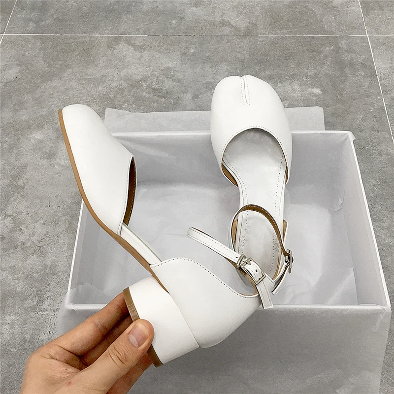 

Round Heel Satin Pumps Women Mixed Color Ankle Buckle Casual Shoes Mid Heel Split Toe Shallow Shoes Woman Zapatos Mujer