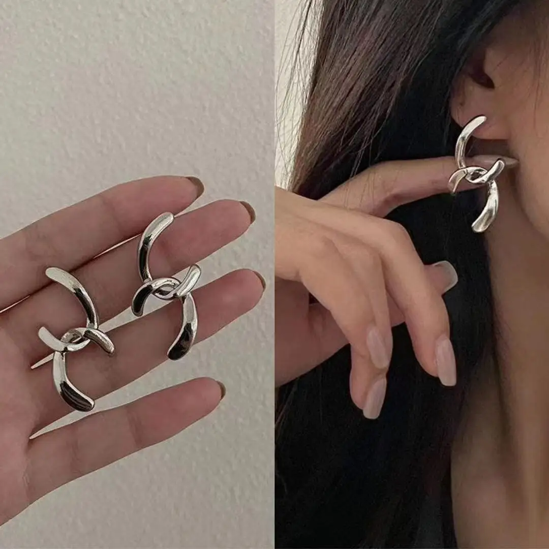 

New Cross Drop Stud Earrings for Women Simple Earrings Ladies Fashion Jewelry Girls Silver Color Elegant Vintage Metal Gift