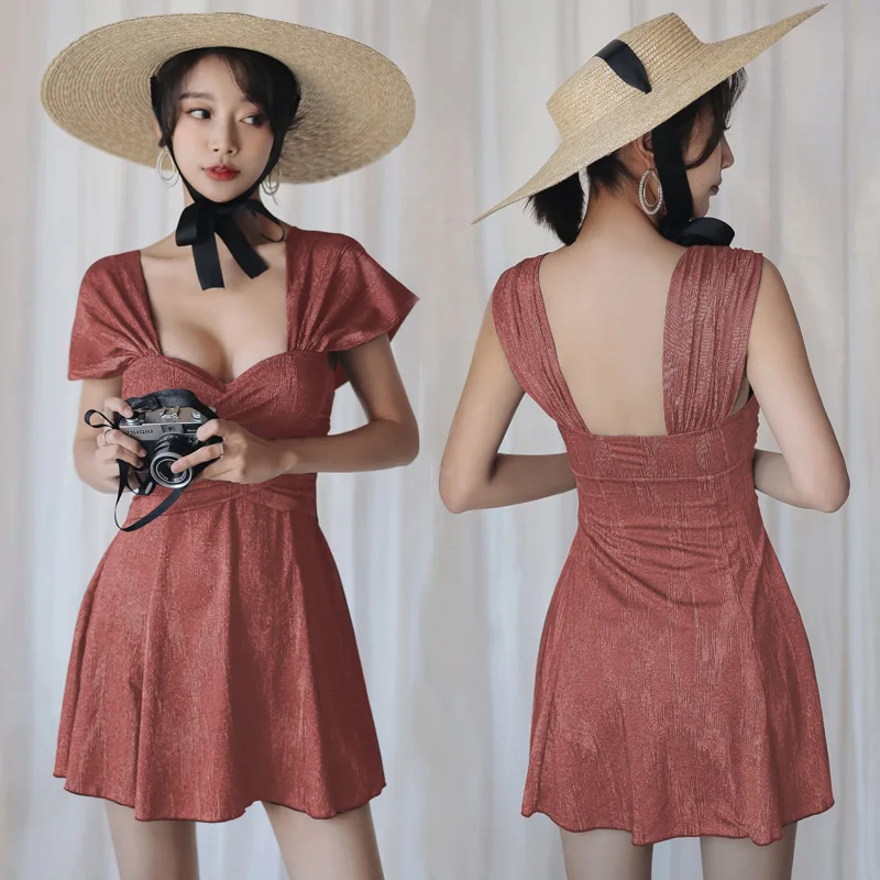 

Staerk Retro large swimsuit women fat MM sexy cover belly show thin hot spring 200 Jin one-piece skirt gathered new South Korea