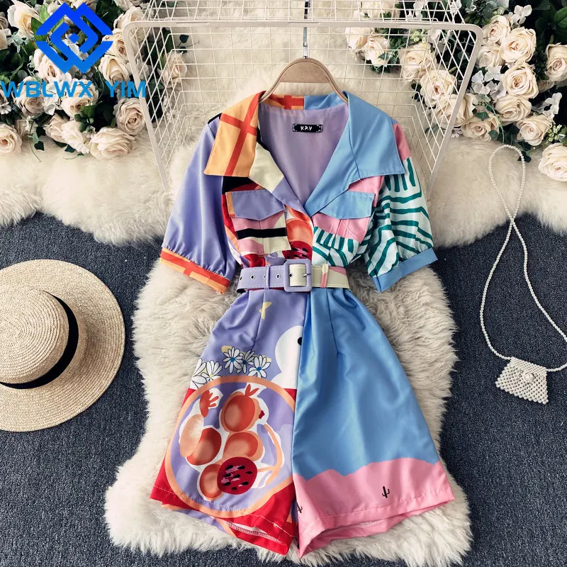 

Summer Women Rompers Short Sleeve Playsuits Pocket Zipper Overalls Lady Loose Plus Size Wide leg Short Pants Jumpsuit With Belt
