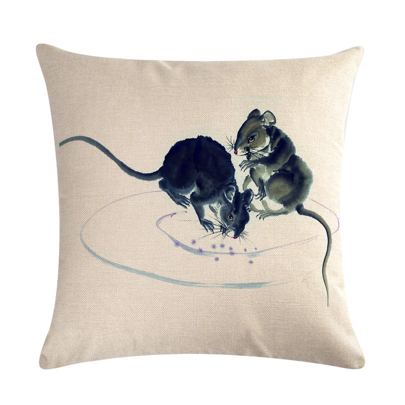 

Square mouse Pattern Cushion Cover Animal Pillow Case Cotton Linen Chair Seat and Waist Home Living 45X45cm Throw Pillow Cover