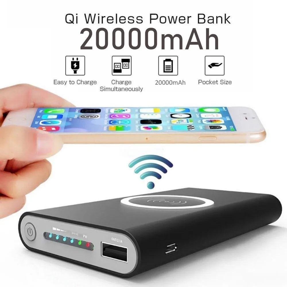

20000mAh Wireless Charger Power Bank 2.1A External Battery Fast Charging Powerbank For Huawei Samsung iPhone Xiaomi PoverBank