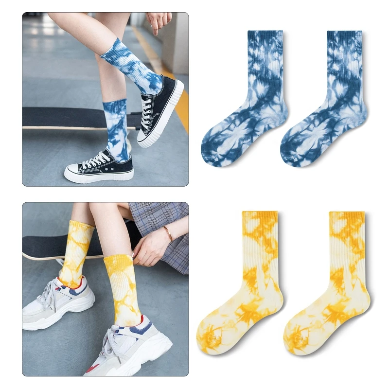 

Men Women Ribbed Cotton Crew Socks Gradient Tie-Dye Hip Hop Mid Tube Hosiery