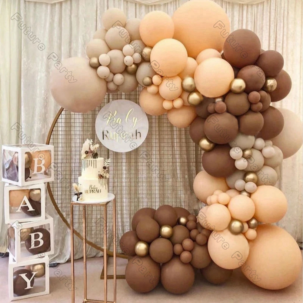 

114pcs Coffee Cream Peach Balloons Garland Arch Kit DIY Ballon Baby Shower Wedding Decorations Birthday Party Backdrop Decor